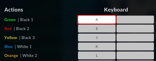 Écran de contrôles Clone Hero avec les actions des frettes