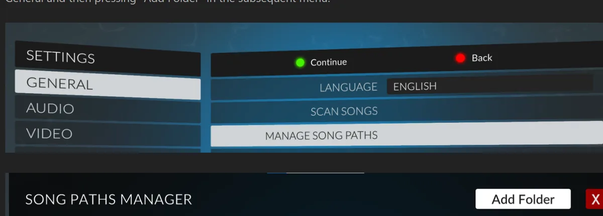 Capture du Wiki officiel avec Scan Songs et Manage Song Paths